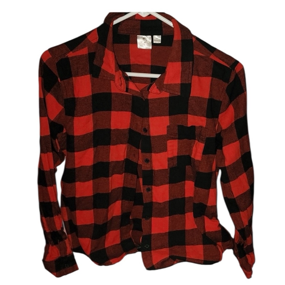 Betty Boop Y2K Red Black Buffalo Plaid Flannel Button Up Shirt Large